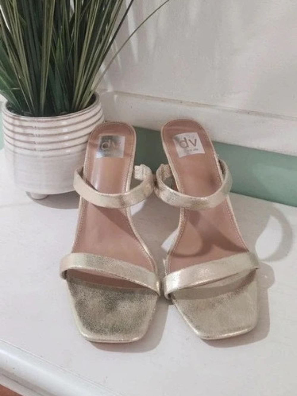 DV by Dolce Vita Metallic Gold Double-Strap Heeled Slides